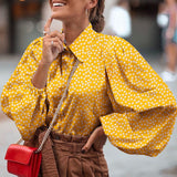 Women Shirts 2021 Autumn Polka Dot Shirt 5XL Celmia Long Lantern Sleeve Lapel Neck Elegant Office Ladies Stylish Tops Plus Size