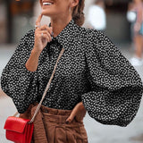 Women Shirts 2021 Autumn Polka Dot Shirt 5XL Celmia Long Lantern Sleeve Lapel Neck Elegant Office Ladies Stylish Tops Plus Size