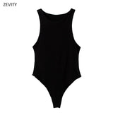 Women sexy sleeveless solid color slim bodysuits female chic o neck soft blouse brand office wear playsuits tops LS6718