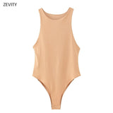 Women sexy sleeveless solid color slim bodysuits female chic o neck soft blouse brand office wear playsuits tops LS6718