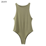 Women sexy sleeveless solid color slim bodysuits female chic o neck soft blouse brand office wear playsuits tops LS6718