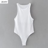 Women sexy sleeveless solid color slim bodysuits female chic o neck soft blouse brand office wear playsuits tops LS6718