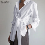 Fashion Women Long Sleeve Shirt ZANZEA Casual Lace Up Shirts