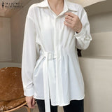 Fashion Women Long Sleeve Shirt ZANZEA Casual Lace Up Shirts