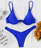 Sexy Neon V-bar Underwired Bikini 2021 Female Ribbed Swimsuit Women Thong Swimwear Two-pieces Bikini set Push up Bathing Suit