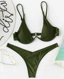 Sexy Neon V-bar Underwired Bikini 2021 Female Ribbed Swimsuit Women Thong Swimwear Two-pieces Bikini set Push up Bathing Suit