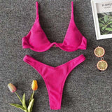 Sexy Neon V-bar Underwired Bikini 2021 Female Ribbed Swimsuit Women Thong Swimwear Two-pieces Bikini set Push up Bathing Suit