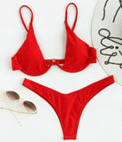 Sexy Neon V-bar Underwired Bikini 2021 Female Ribbed Swimsuit Women Thong Swimwear Two-pieces Bikini set Push up Bathing Suit