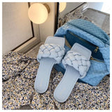 New Fashion Weave Slippers Women Square Toe Flat Casual Shoes Women Slide 2021 Summer Flip Flops Beach Sandal Slipper Big size41