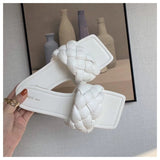 New Fashion Weave Slippers Women Square Toe Flat Casual Shoes Women Slide 2021 Summer Flip Flops Beach Sandal Slipper Big size41