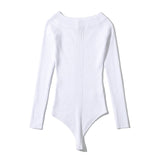 Knitted Bodysuit Solid Long Sleeve Bodycon Jumpsuit