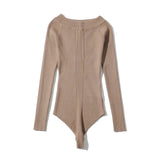 Knitted Bodysuit Solid Long Sleeve Bodycon Jumpsuit