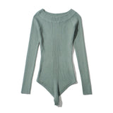 Knitted Bodysuit Solid Long Sleeve Bodycon Jumpsuit