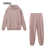 Toppies 2021 Women Hoodies and Sweatpants White Tracksuits Female Two Piece Solid Color Pullovers Jacket Lounge Wear