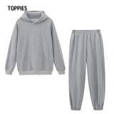 Toppies 2021 Women Hoodies and Sweatpants White Tracksuits Female Two Piece Solid Color Pullovers Jacket Lounge Wear