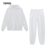 Toppies 2021 Women Hoodies and Sweatpants White Tracksuits Female Two Piece Solid Color Pullovers Jacket Lounge Wear