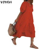 Summer Dress Vintage Sexy Lantern Sleeve Mid-Calf Dress Beach Bohemian Women'Summer Sundress 2021 VONDA Casual Vestido