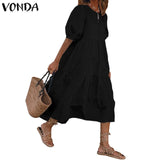 Summer Dress Vintage Sexy Lantern Sleeve Mid-Calf Dress Beach Bohemian Women'Summer Sundress 2021 VONDA Casual Vestido