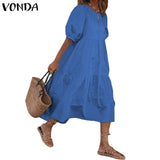 Summer Dress Vintage Sexy Lantern Sleeve Mid-Calf Dress Beach Bohemian Women'Summer Sundress 2021 VONDA Casual Vestido