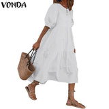 Summer Dress Vintage Sexy Lantern Sleeve Mid-Calf Dress Beach Bohemian Women'Summer Sundress 2021 VONDA Casual Vestido