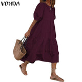 Summer Dress Vintage Sexy Lantern Sleeve Mid-Calf Dress Beach Bohemian Women'Summer Sundress 2021 VONDA Casual Vestido