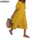 Summer Dress Vintage Sexy Lantern Sleeve Mid-Calf Dress Beach Bohemian Women'Summer Sundress 2021 VONDA Casual Vestido