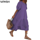 Summer Dress Vintage Sexy Lantern Sleeve Mid-Calf Dress Beach Bohemian Women'Summer Sundress 2021 VONDA Casual Vestido