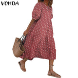 Summer Dress Vintage Sexy Lantern Sleeve Mid-Calf Dress Beach Bohemian Women'Summer Sundress 2021 VONDA Casual Vestido