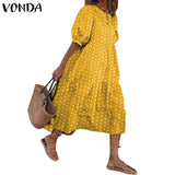 Summer Dress Vintage Sexy Lantern Sleeve Mid-Calf Dress Beach Bohemian Women'Summer Sundress 2021 VONDA Casual Vestido