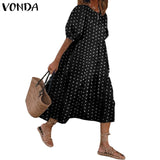 Summer Dress Vintage Sexy Lantern Sleeve Mid-Calf Dress Beach Bohemian Women'Summer Sundress 2021 VONDA Casual Vestido