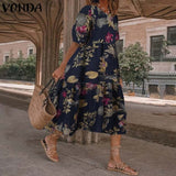 Summer Dress Vintage Sexy Lantern Sleeve Mid-Calf Dress Beach Bohemian Women'Summer Sundress 2021 VONDA Casual Vestido