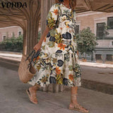 Summer Dress Vintage Sexy Lantern Sleeve Mid-Calf Dress Beach Bohemian Women'Summer Sundress 2021 VONDA Casual Vestido