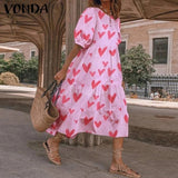 Summer Dress Vintage Sexy Lantern Sleeve Mid-Calf Dress Beach Bohemian Women'Summer Sundress 2021 VONDA Casual Vestido