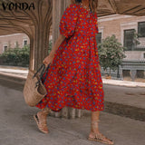 Summer Dress Vintage Sexy Lantern Sleeve Mid-Calf Dress Beach Bohemian Women'Summer Sundress 2021 VONDA Casual Vestido