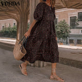 Summer Dress Vintage Sexy Lantern Sleeve Mid-Calf Dress Beach Bohemian Women'Summer Sundress 2021 VONDA Casual Vestido