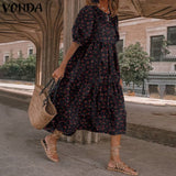 Summer Dress Vintage Sexy Lantern Sleeve Mid-Calf Dress Beach Bohemian Women'Summer Sundress 2021 VONDA Casual Vestido