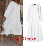 Summer Dress Vintage Sexy Lantern Sleeve Mid-Calf Dress Beach Bohemian Women'Summer Sundress 2021 VONDA Casual Vestido