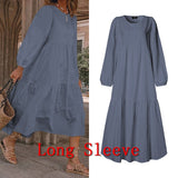 Summer Dress Vintage Sexy Lantern Sleeve Mid-Calf Dress Beach Bohemian Women'Summer Sundress 2021 VONDA Casual Vestido