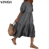 Summer Dress Vintage Sexy Lantern Sleeve Mid-Calf Dress Beach Bohemian Women'Summer Sundress 2021 VONDA Casual Vestido