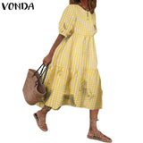 Summer Dress Vintage Sexy Lantern Sleeve Mid-Calf Dress Beach Bohemian Women'Summer Sundress 2021 VONDA Casual Vestido