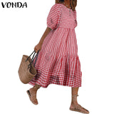 Summer Dress Vintage Sexy Lantern Sleeve Mid-Calf Dress Beach Bohemian Women'Summer Sundress 2021 VONDA Casual Vestido