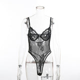 Sheer Lace Bodysuit Women Backless Transparent Mesh Bow Sexy Jumpsuit