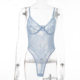 Sheer Lace Bodysuit Women Backless Transparent Mesh Bow Sexy Jumpsuit