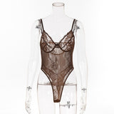 Sheer Lace Bodysuit Women Backless Transparent Mesh Bow Sexy Jumpsuit