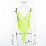 Sheer Lace Bodysuit Women Backless Transparent Mesh Bow Sexy Jumpsuit