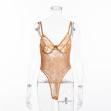 Sheer Lace Bodysuit Women Backless Transparent Mesh Bow Sexy Jumpsuit