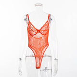 Sheer Lace Bodysuit Women Backless Transparent Mesh Bow Sexy Jumpsuit