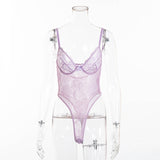 Sheer Lace Bodysuit Women Backless Transparent Mesh Bow Sexy Jumpsuit