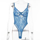 Sheer Lace Bodysuit Women Backless Transparent Mesh Bow Sexy Jumpsuit