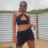 Cryptographic Halter Sexy Crop Top and Mini Skirts Two Piece Rave Festival Matching Set Fashion Outfits Sleeveless Women's Set